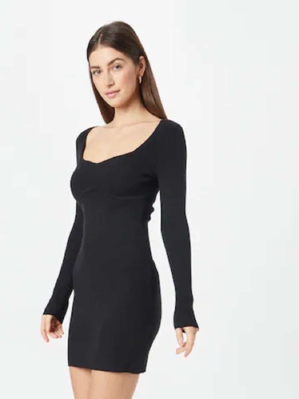 Abercrombie & Fitch Black Long-Sleeve Ribbed Scoop Dress